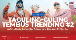 article Tampilan Trending 20 Indonesia YouTube Music dengan lagu Taguling-Guling di posisi teratas