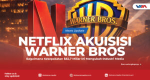 article Logo Netflix dan Warner Bros berdampingan menggambarkan kolaborasi strategis dalam akuisisi besar industri media
