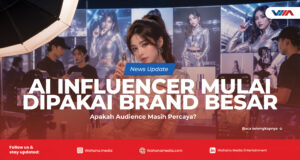 article Ilustrasi AI Influencer virtual sedang digunakan brand besar dalam campaign media sosial modern