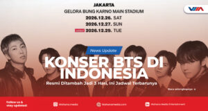 article Poster konser BTS di Indonesia yang resmi ditambah menjadi tiga hari di Stadion Utama Gelora Bung Karno pada Desember 2026.