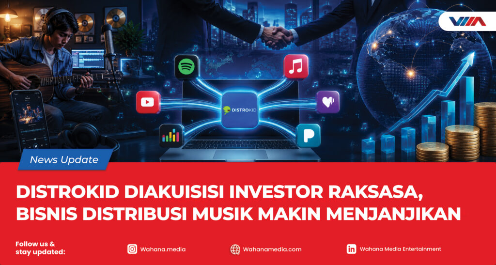 Ilustrasi platform distribusi musik DistroKid yang membantu musisi independen merilis lagu ke Spotify, Apple Music, TikTok, dan layanan streaming lainnya.