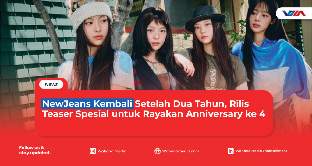 NewJeans Kembali Setelah Dua Tahun, Rilis Teaser Spesial untuk Rayakan Anniversary ke 4 Minji, Hanni, Haerin, dan Hyein dalam teaser 2026 Summer of NewJeans yang dirilis untuk merayakan anniversary ke-4 NewJeans dengan nuansa musim panas dan simbol kelinci putih khas fandom Bunnies.