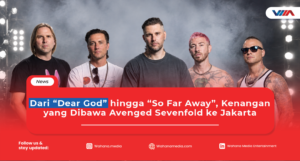 Avenged Sevenfold tampil dalam konser di Jakarta International Stadium (JIS), Jakarta, pada 10 Oktober 2026.
